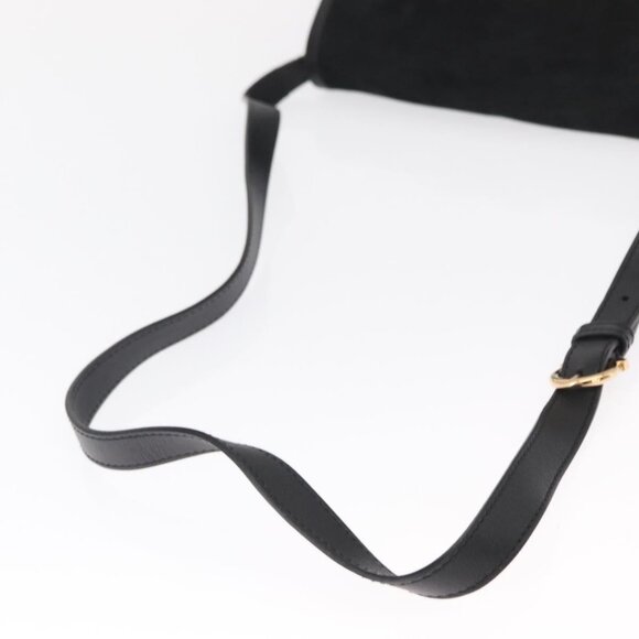 Authentic Salvatore Ferragamo Gancini Shoulder Bag Suede Leather Black Gold - Picture 14 of 16